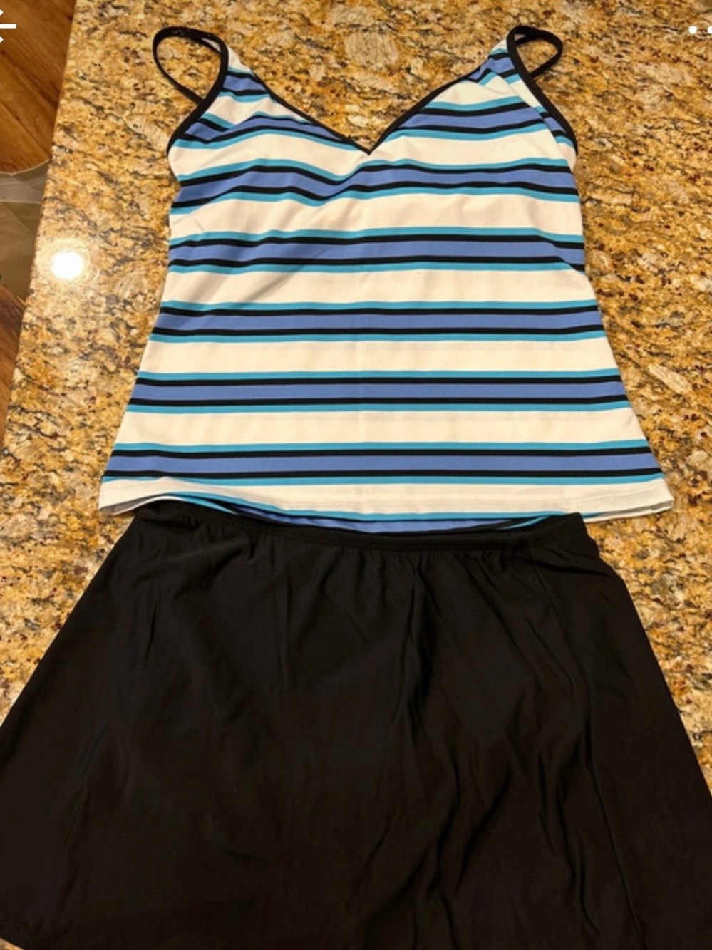 Miracle/jag brand striped Blue Tankini Top with Black Swim Skirt